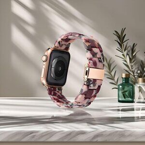 Tortoise Shell Resin Watch Pink Band Compatible with Apple Watch Band 38 41